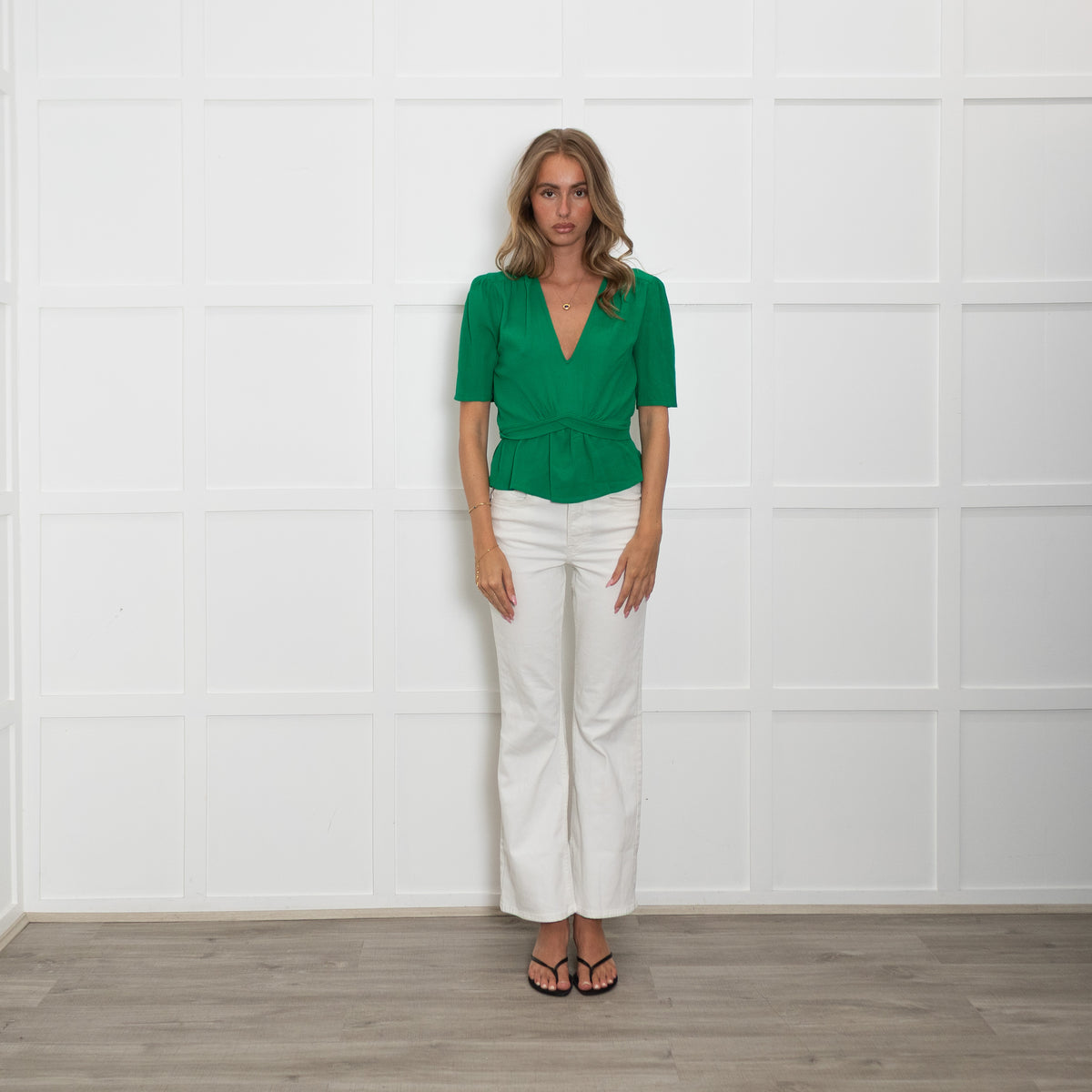 Ba&Sh Green V-Neck Short Sleeve Top