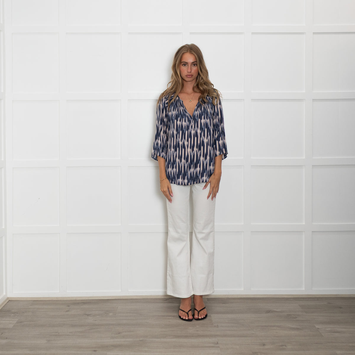 Dea Kudibal Blue Peach Geometric Print Silk Blend Top