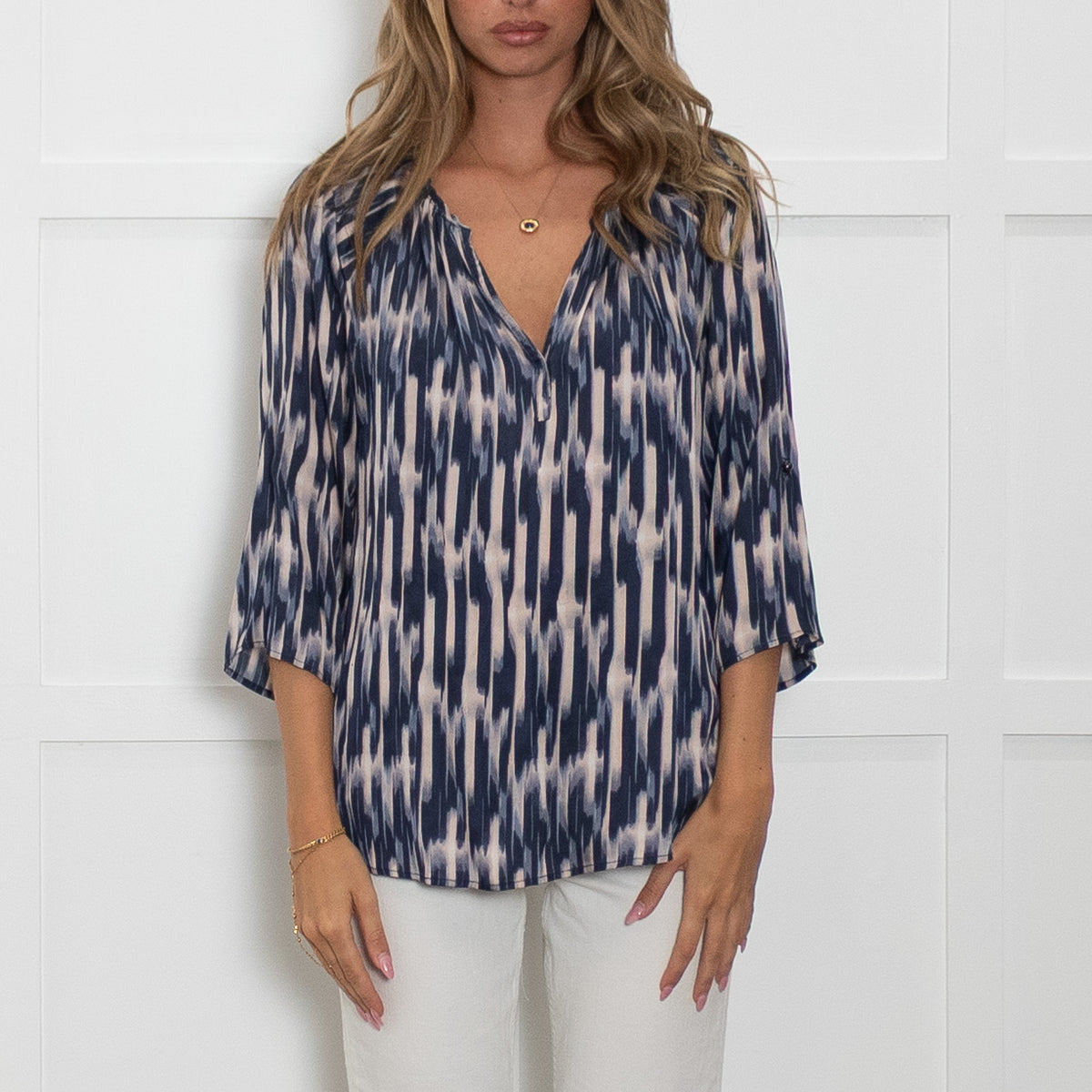 Dea Kudibal Blue Peach Geometric Print Silk Blend Top