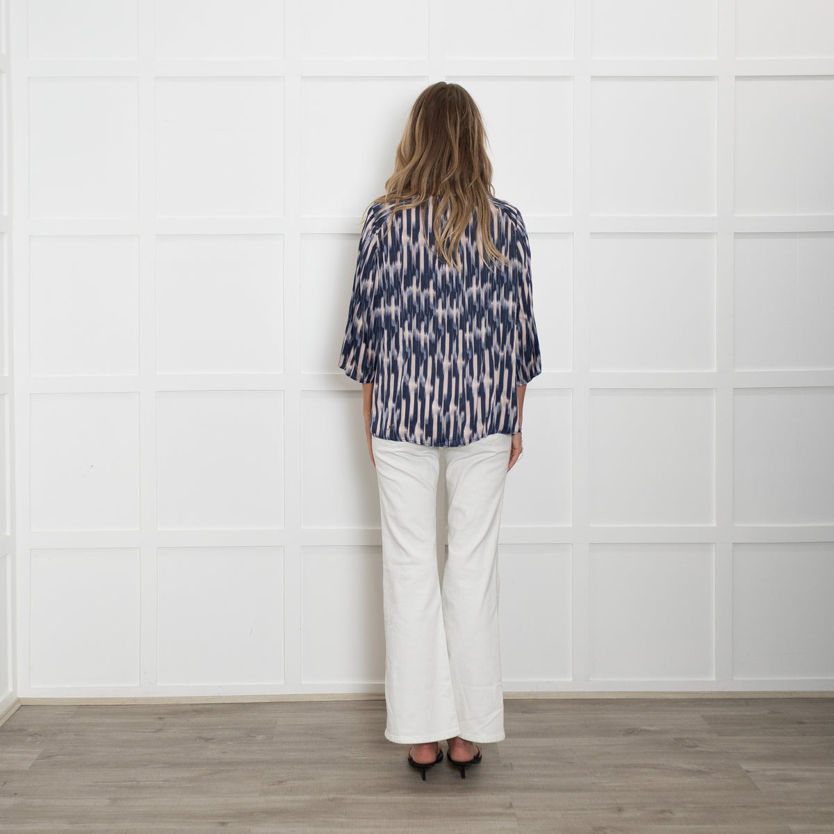 Dea Kudibal Blue Peach Geometric Print Silk Blend Top