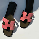 Hermes Rose Suede Oran Sandals