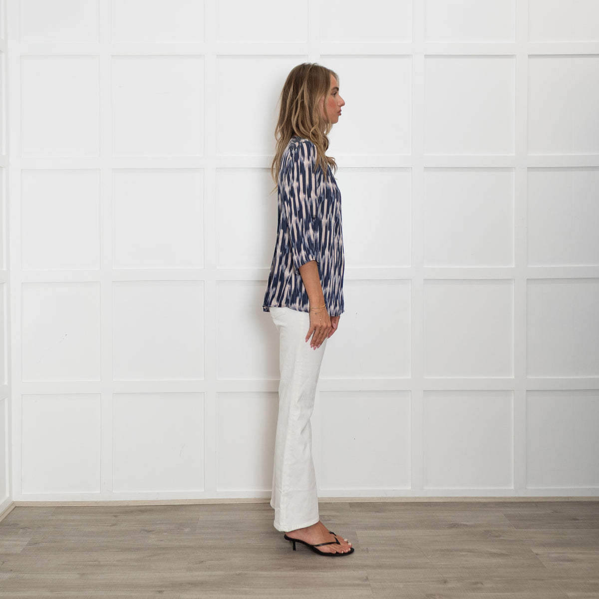 Dea Kudibal Blue Peach Geometric Print Silk Blend Top
