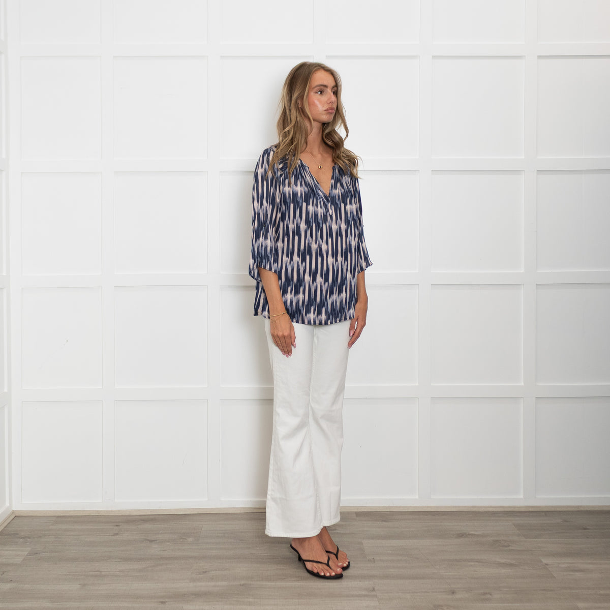 Dea Kudibal Blue Peach Geometric Print Silk Blend Top