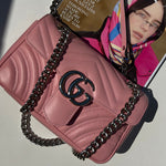 Gucci GG Small Pink Leather Marmont with Silver Hardware