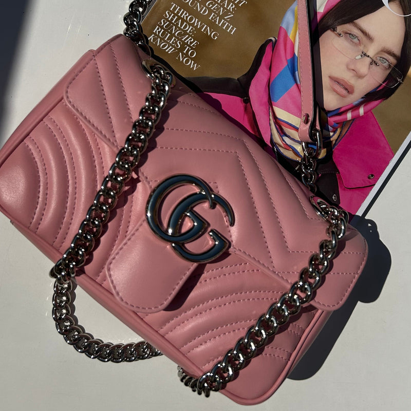 Gucci GG Small Pink Leather Marmont with Silver Hardware