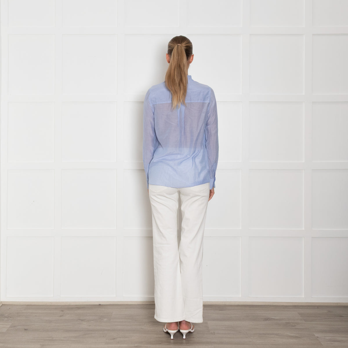 Me + Em Blue Cotton Silk Blend Button Up Shirt