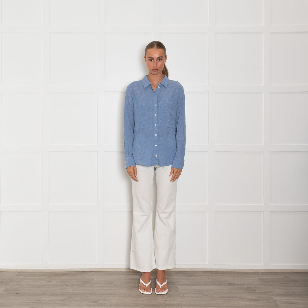 Me + Em Blue Textured Button Up Shirt