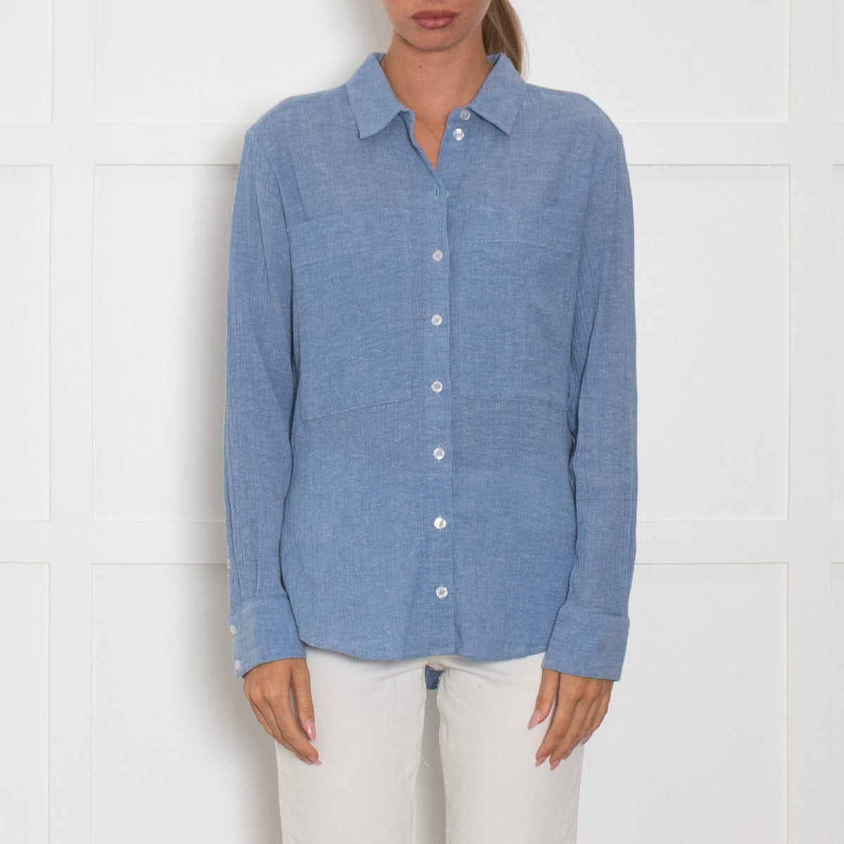 Me + Em Blue Textured Button Up Shirt