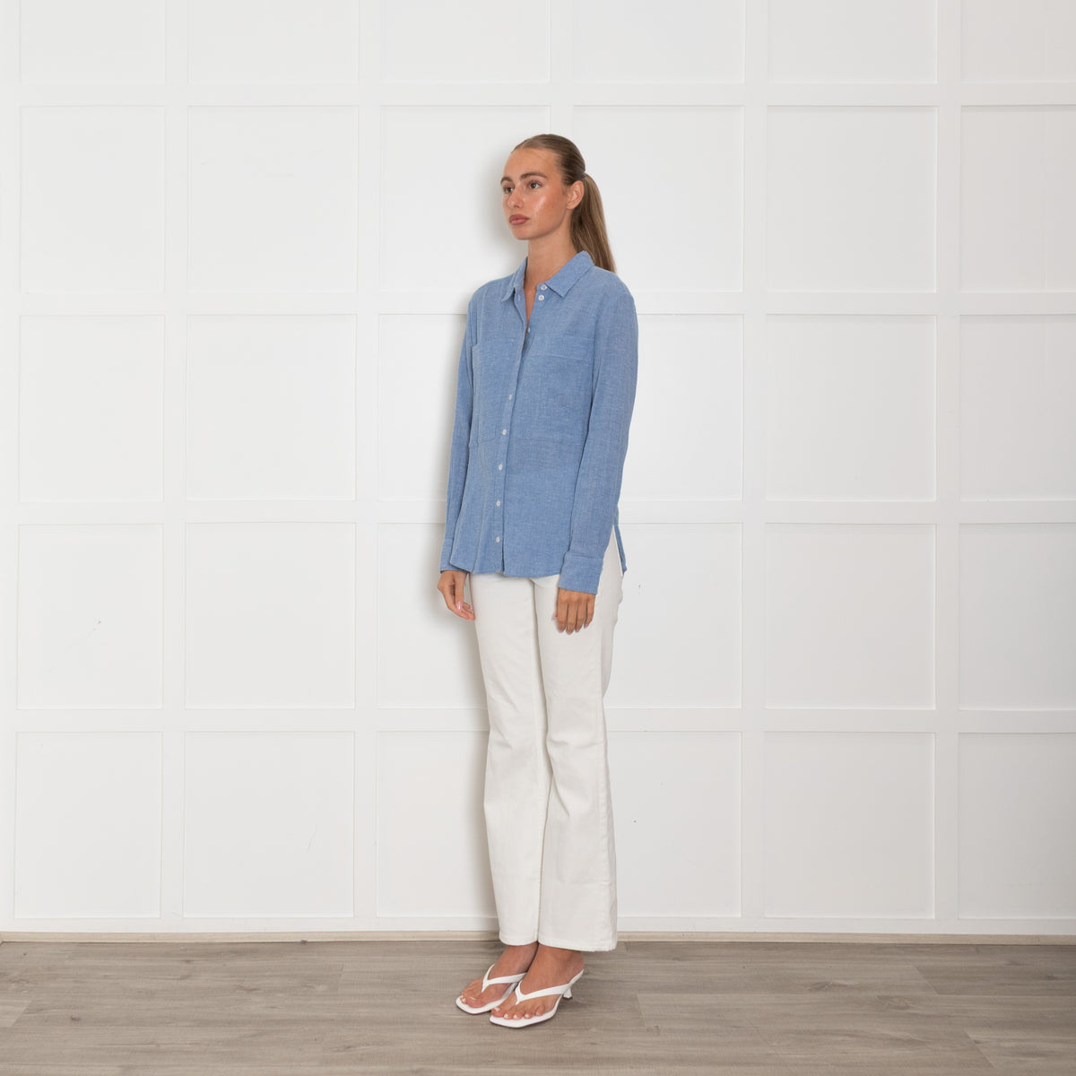 Me + Em Blue Textured Button Up Shirt