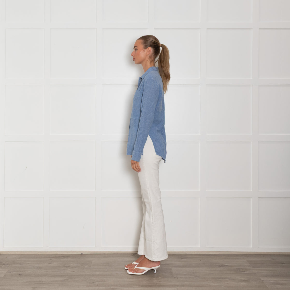 Me + Em Blue Textured Button Up Shirt