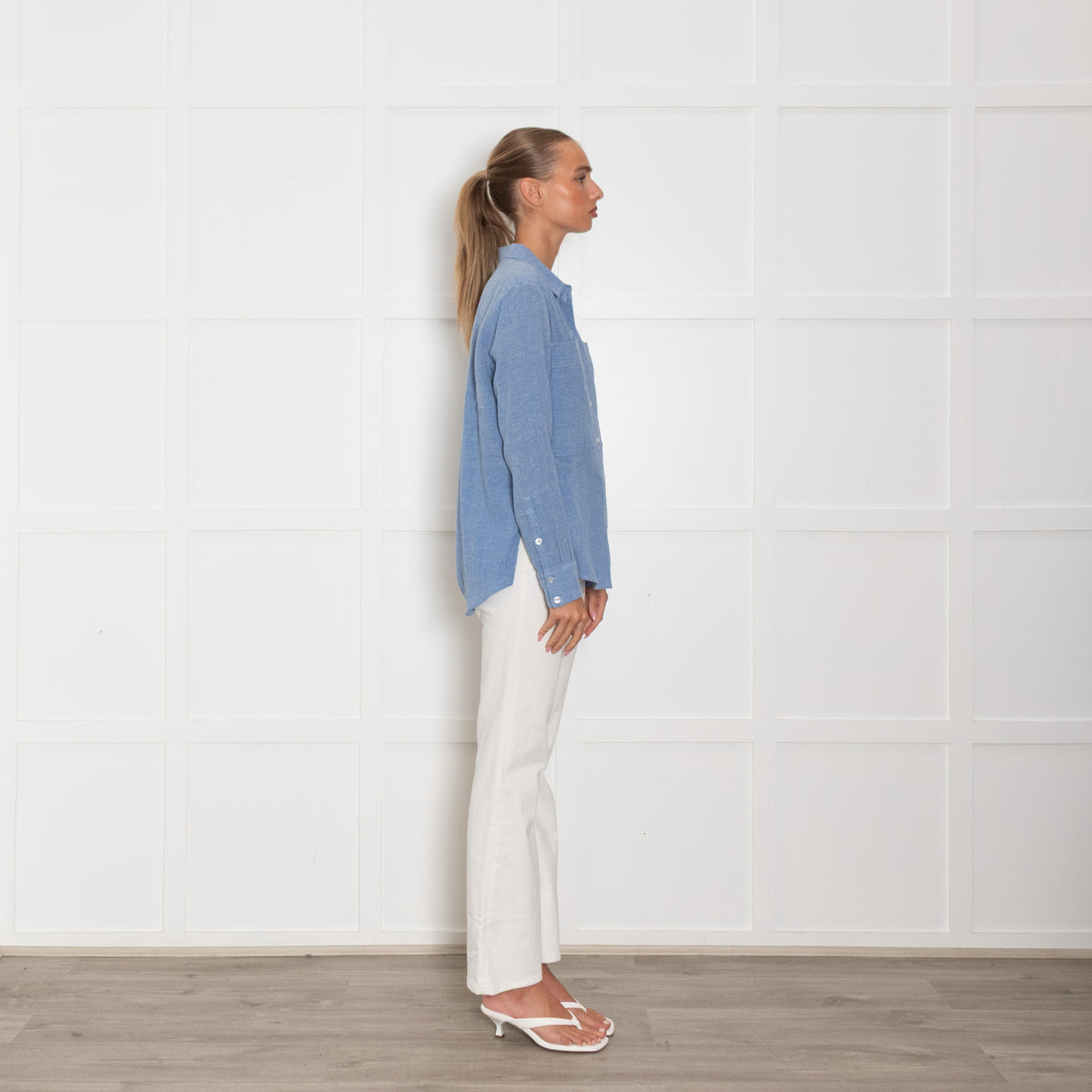 Me + Em Blue Textured Button Up Shirt