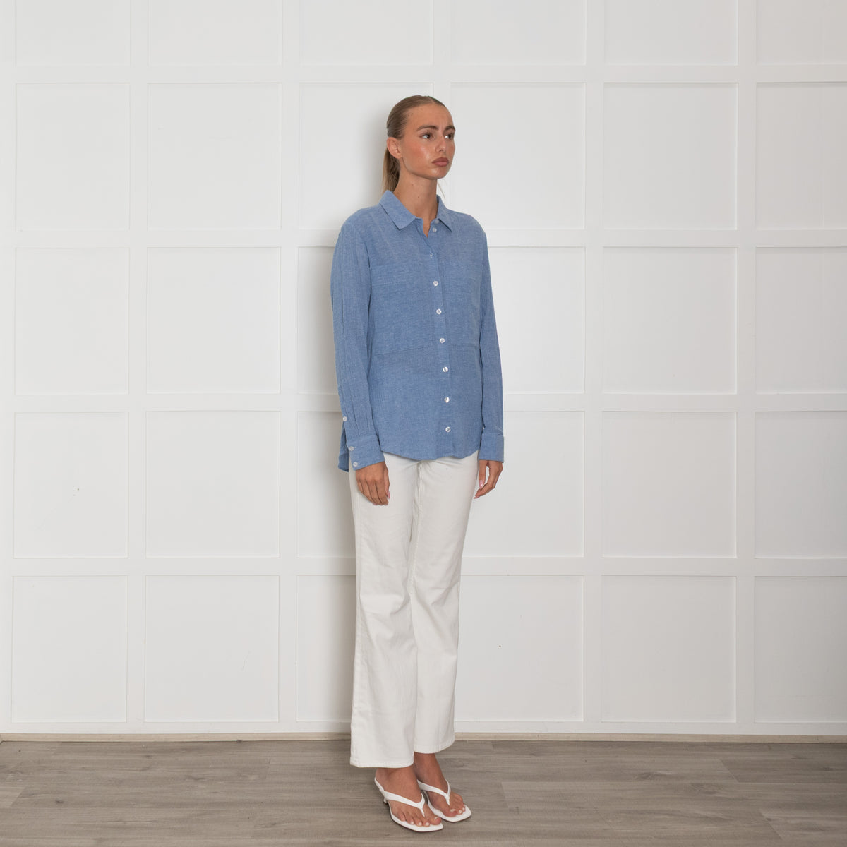 Me + Em Blue Textured Button Up Shirt