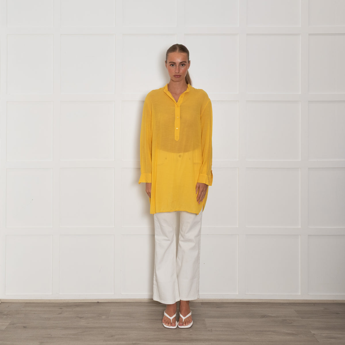 La Perla Yellow Cotton Silk Blend Long Top
