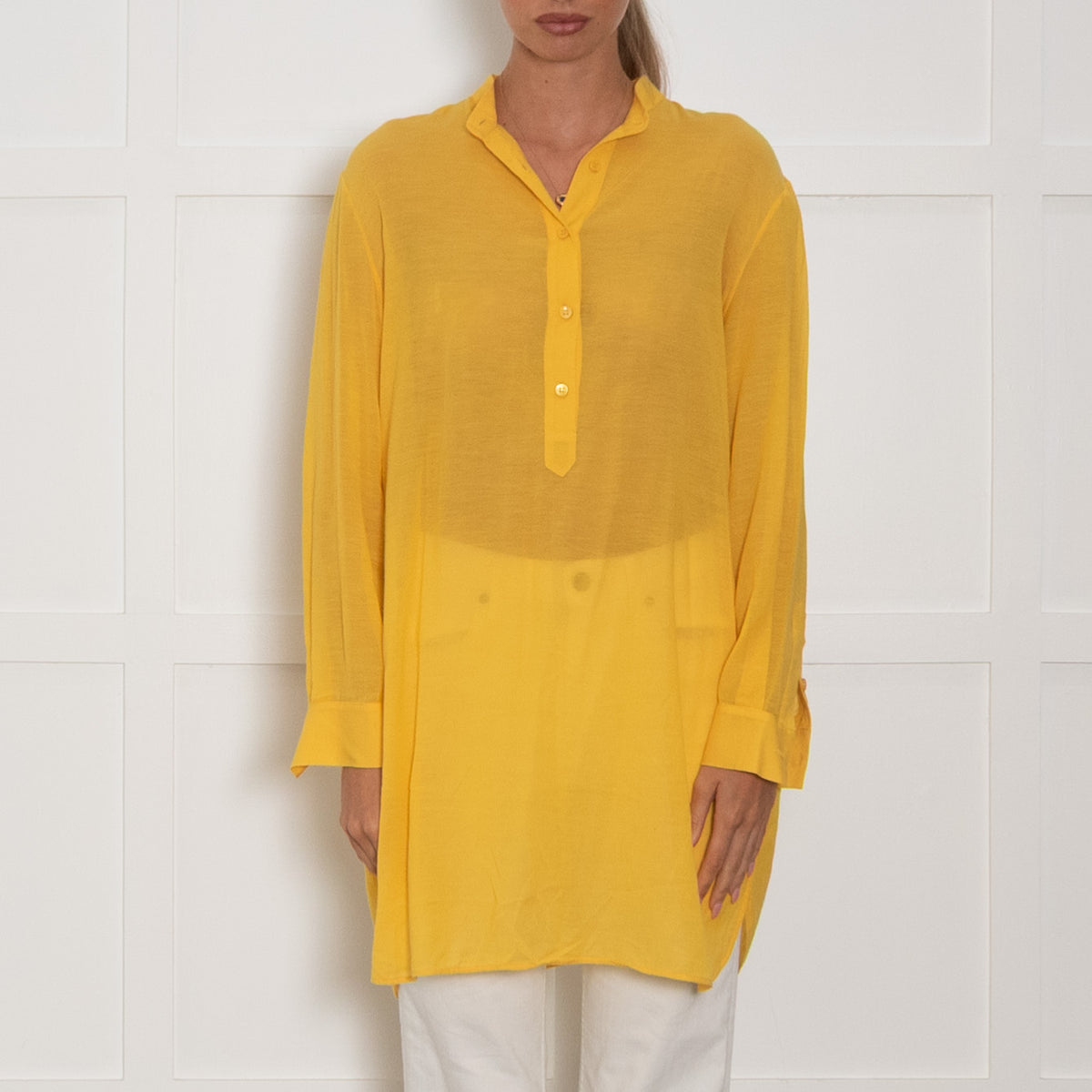 La Perla Yellow Cotton Silk Blend Long Top