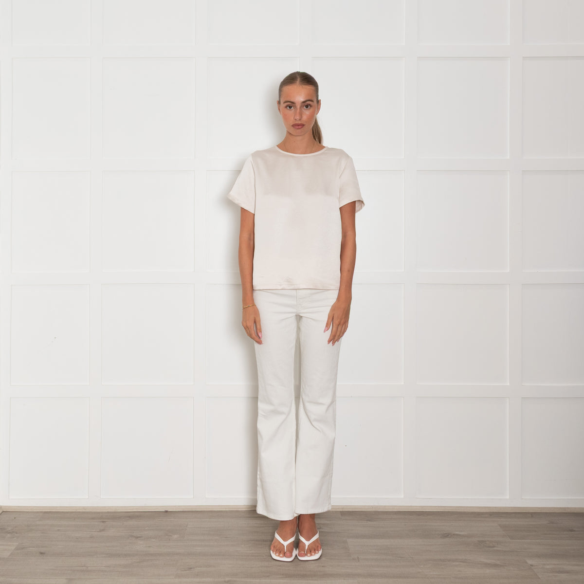 Weekend Max Mara Cream Satin Front Short Sleeve Top