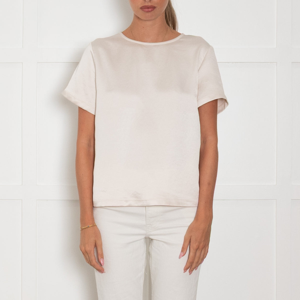 Weekend Max Mara Cream Satin Front Short Sleeve Top