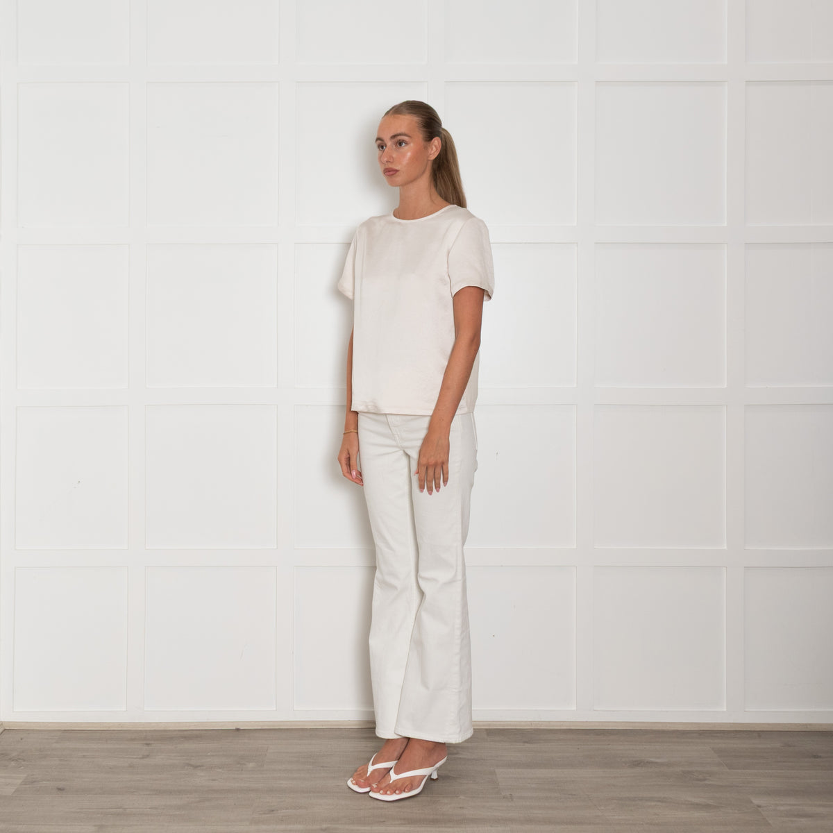 Weekend Max Mara Cream Satin Front Short Sleeve Top