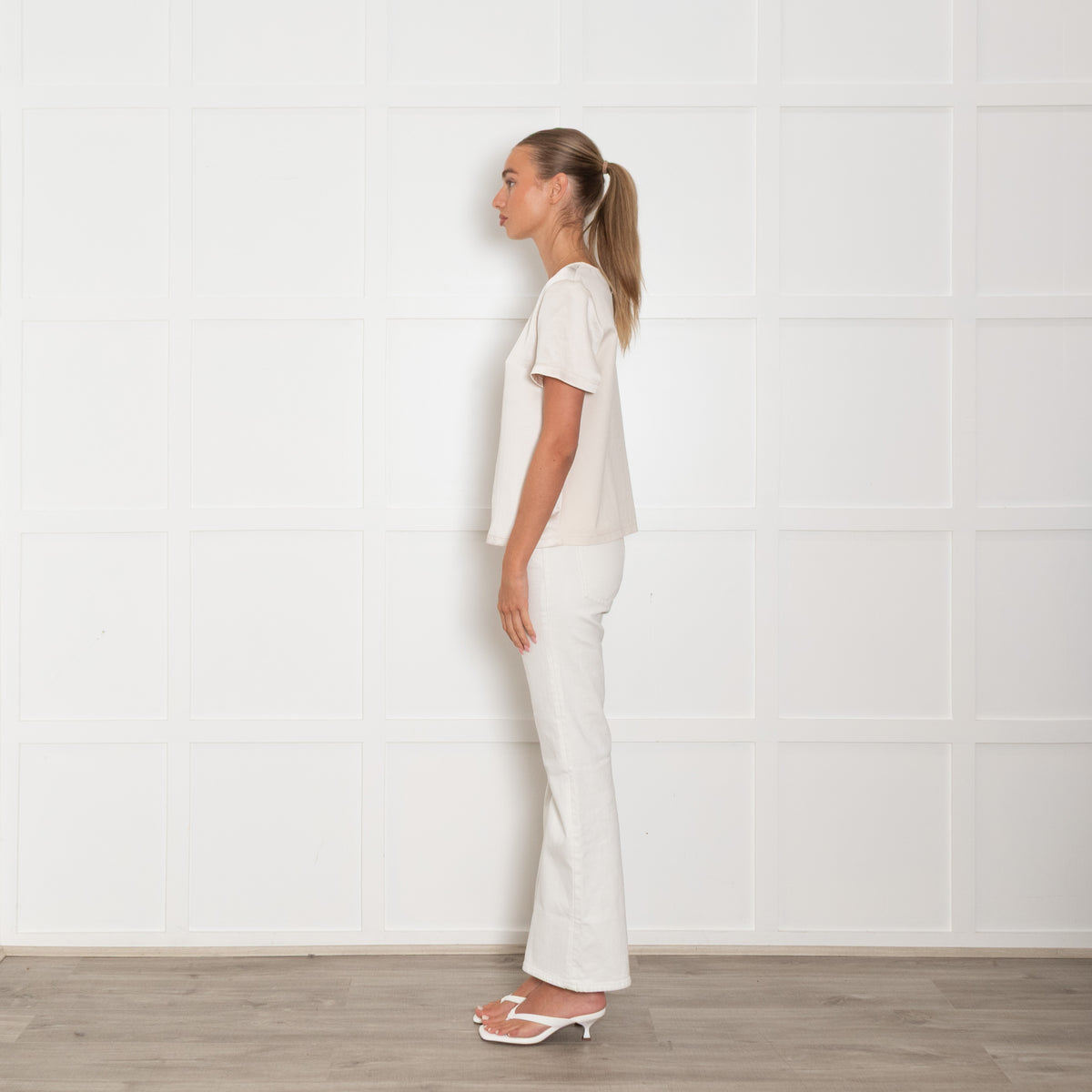 Weekend Max Mara Cream Satin Front Short Sleeve Top