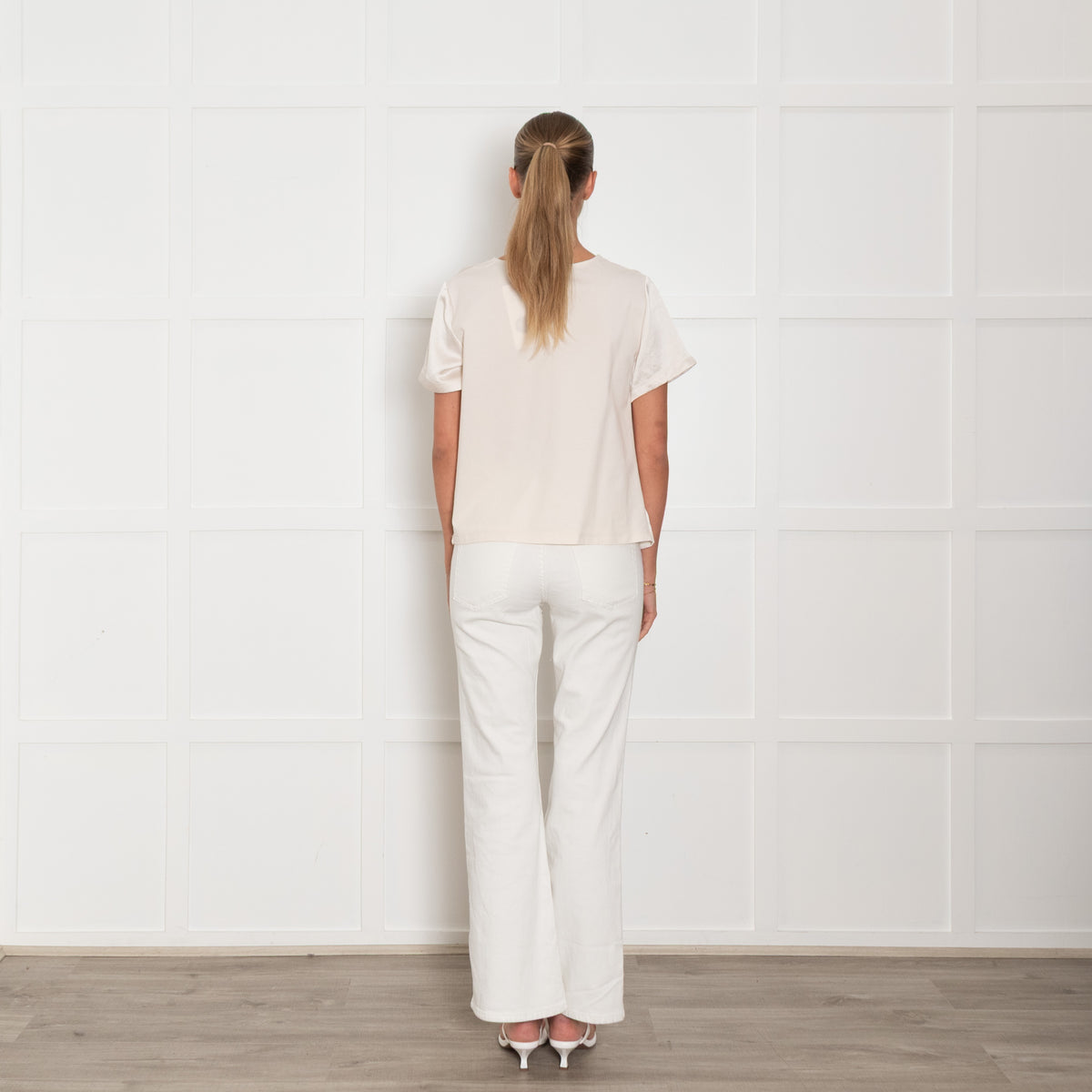 Weekend Max Mara Cream Satin Front Short Sleeve Top