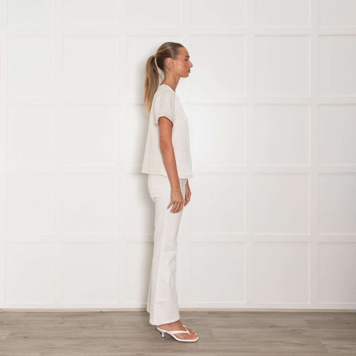Weekend Max Mara Cream Satin Front Short Sleeve Top