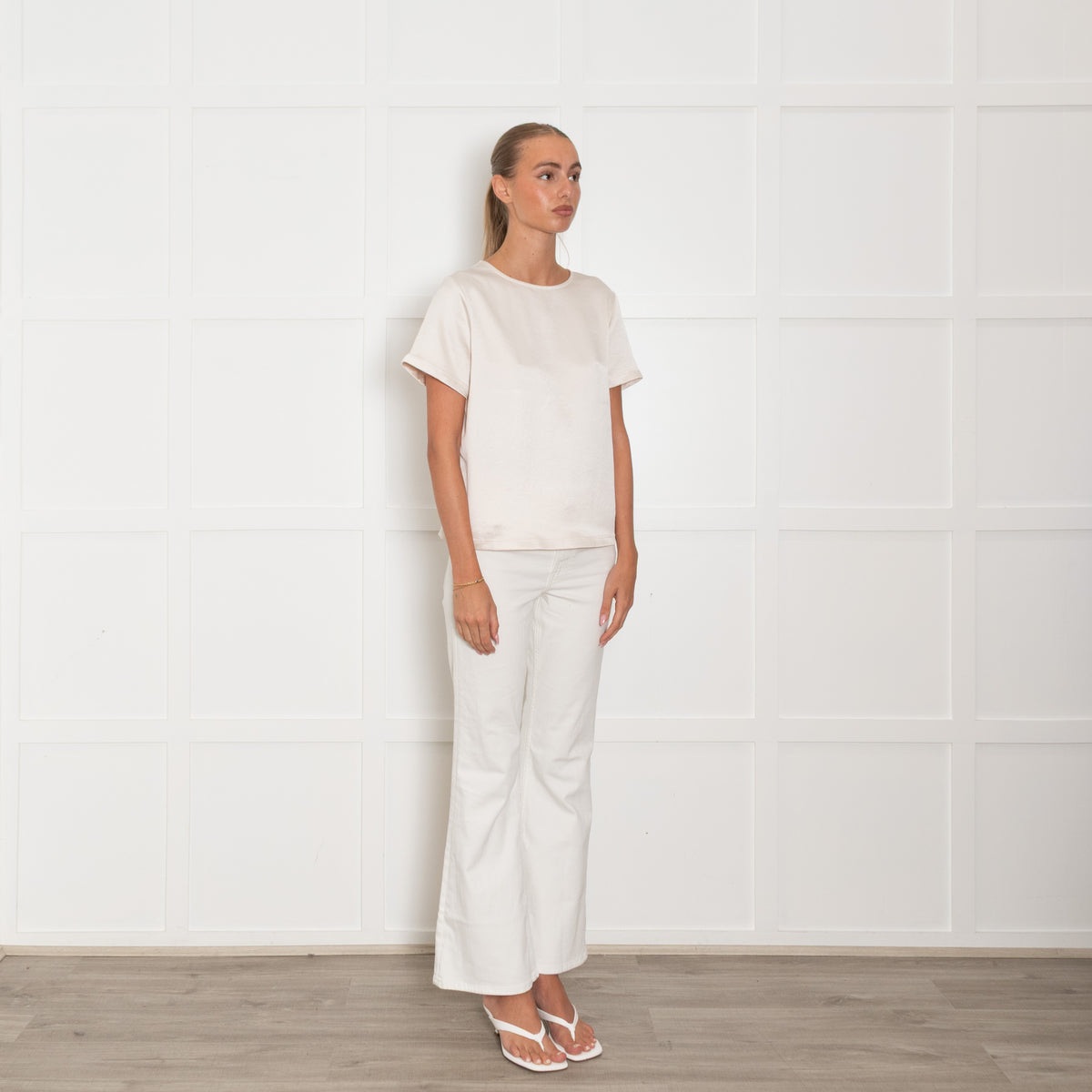 Weekend Max Mara Cream Satin Front Short Sleeve Top
