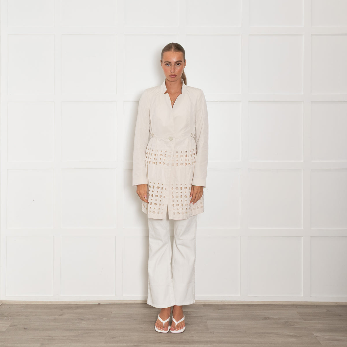 Pinko  Beige Embroidered Trench Coat