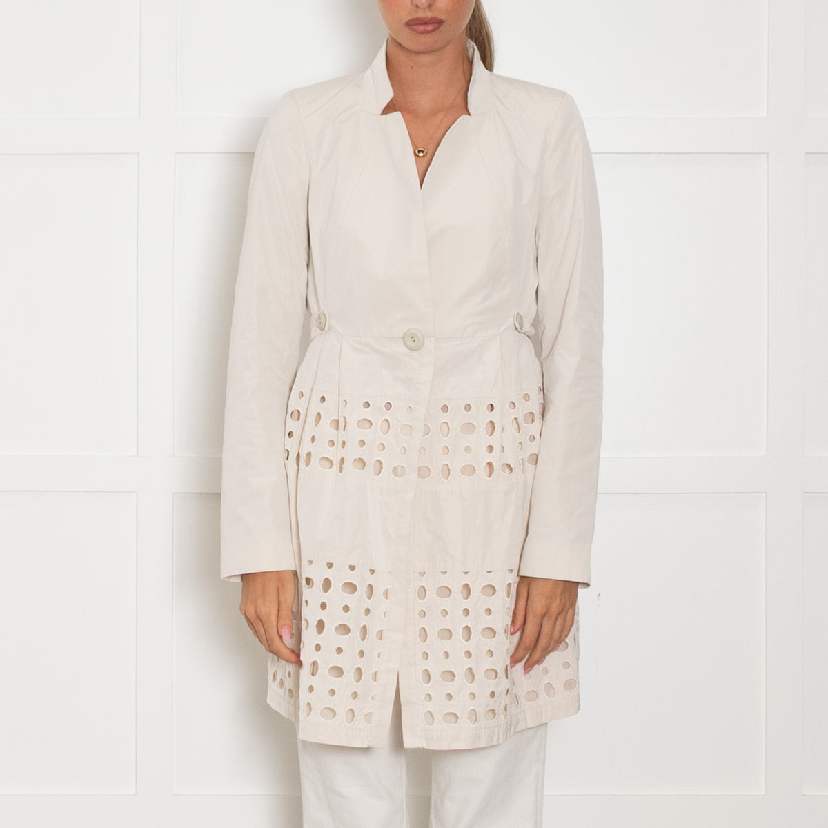 Pinko  Beige Embroidered Trench Coat