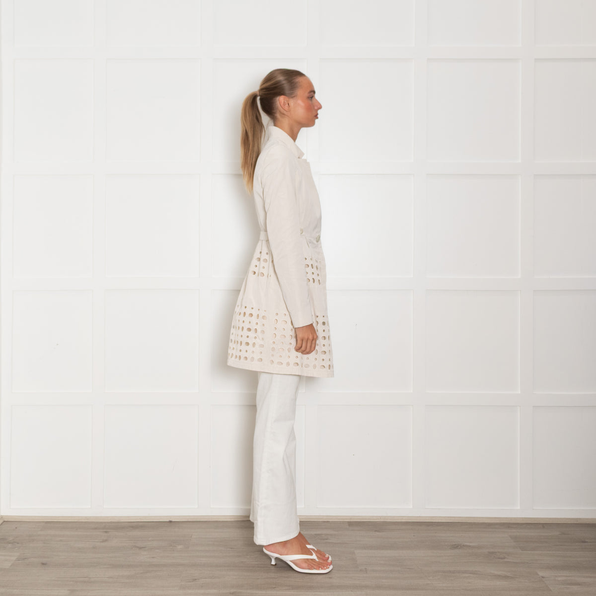 Pinko  Beige Embroidered Trench Coat