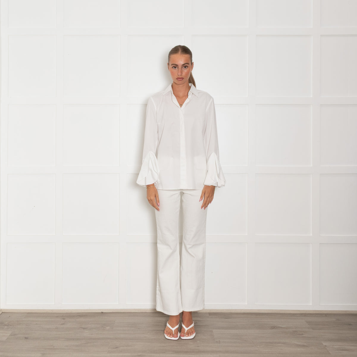 Pamela Milano White Cotton Circle Detail Sleeve