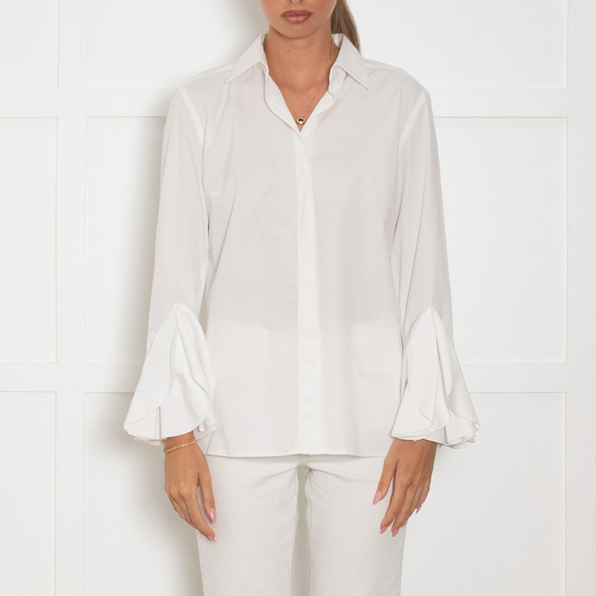 Pamela Milano White Cotton Circle Detail Sleeve