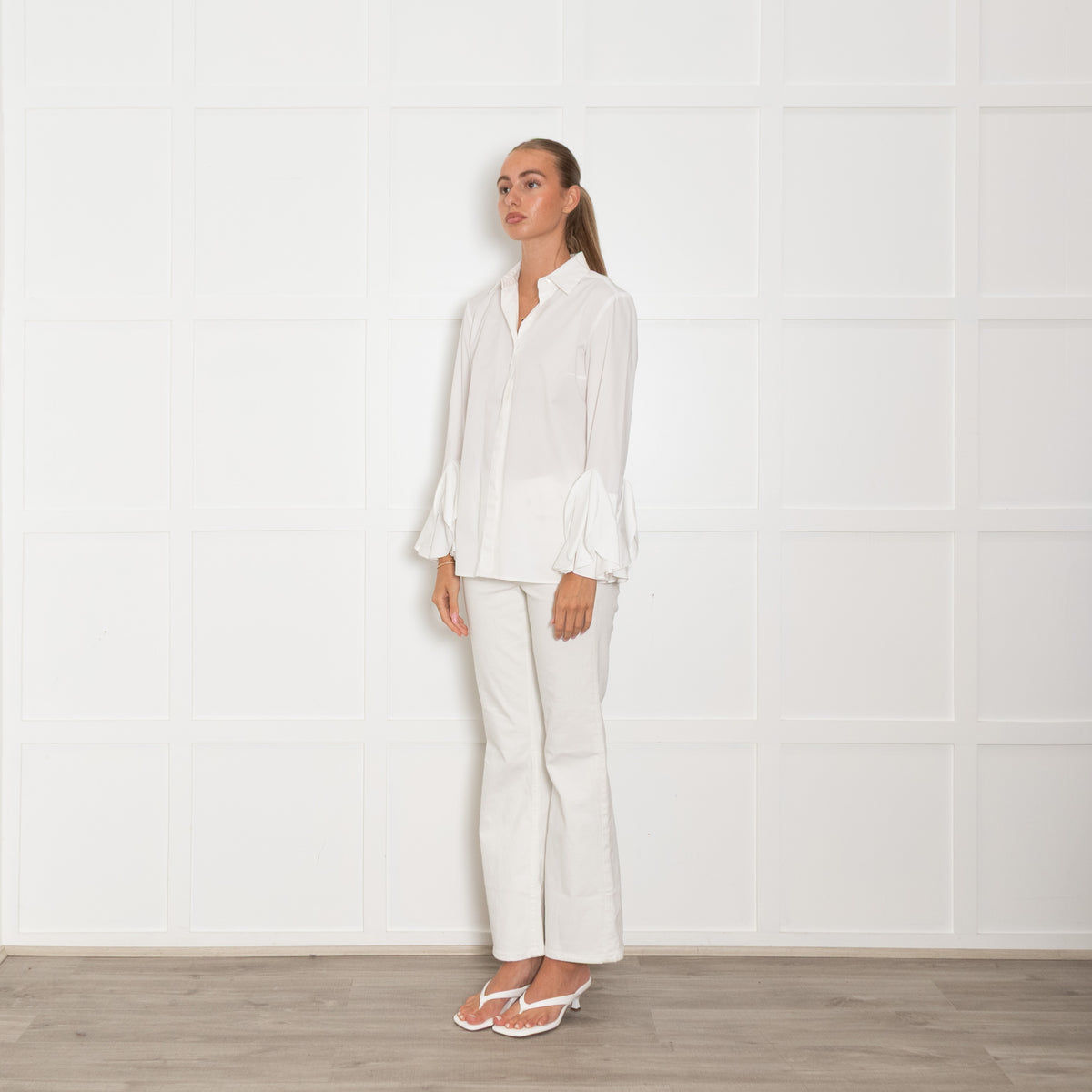 Pamela Milano White Cotton Circle Detail Sleeve