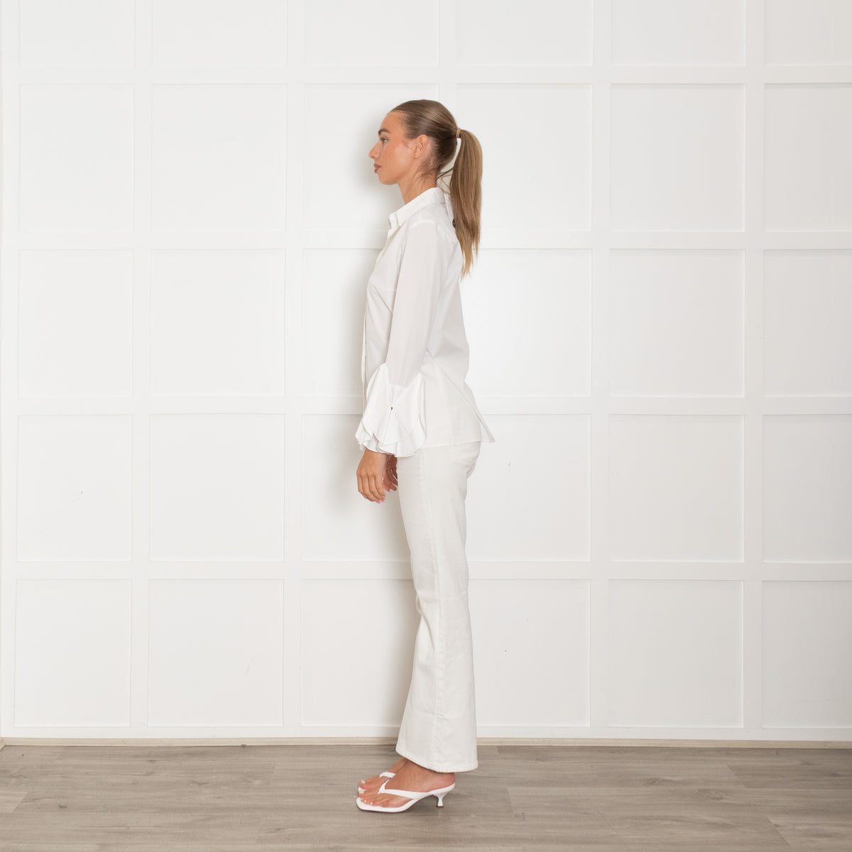 Pamela Milano White Cotton Circle Detail Sleeve