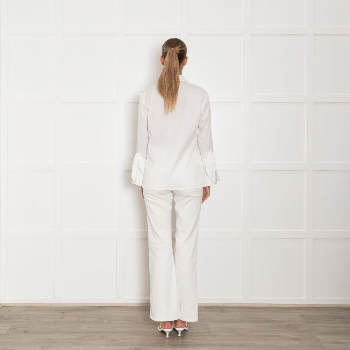 Pamela Milano White Cotton Circle Detail Sleeve