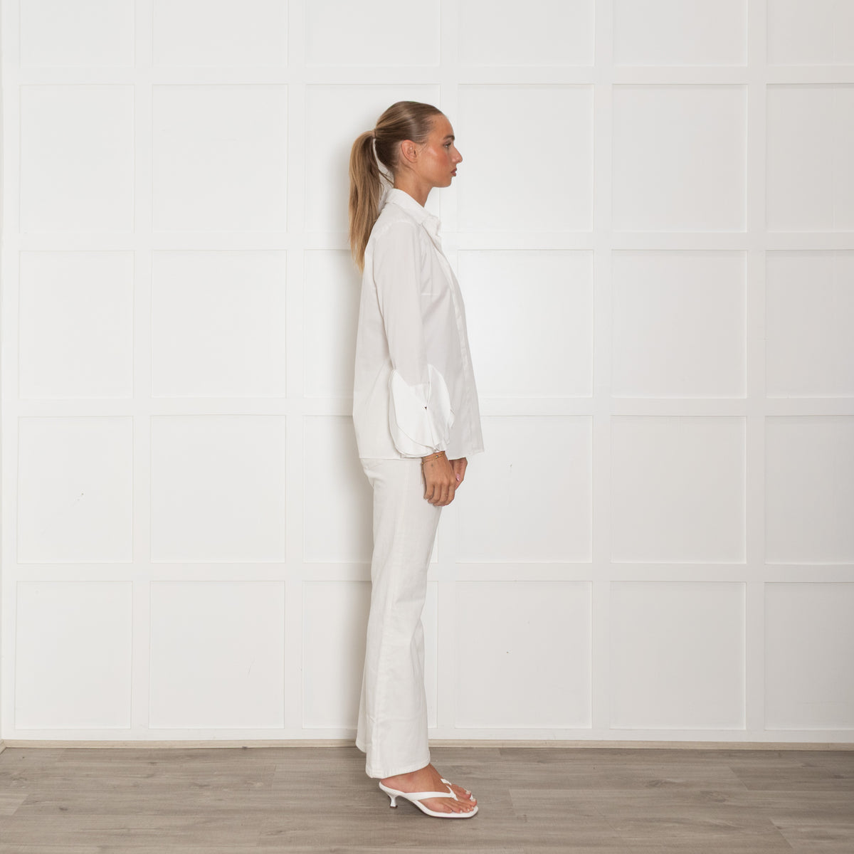 Pamela Milano White Cotton Circle Detail Sleeve