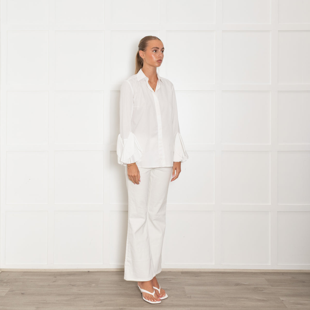 Pamela Milano White Cotton Circle Detail Sleeve