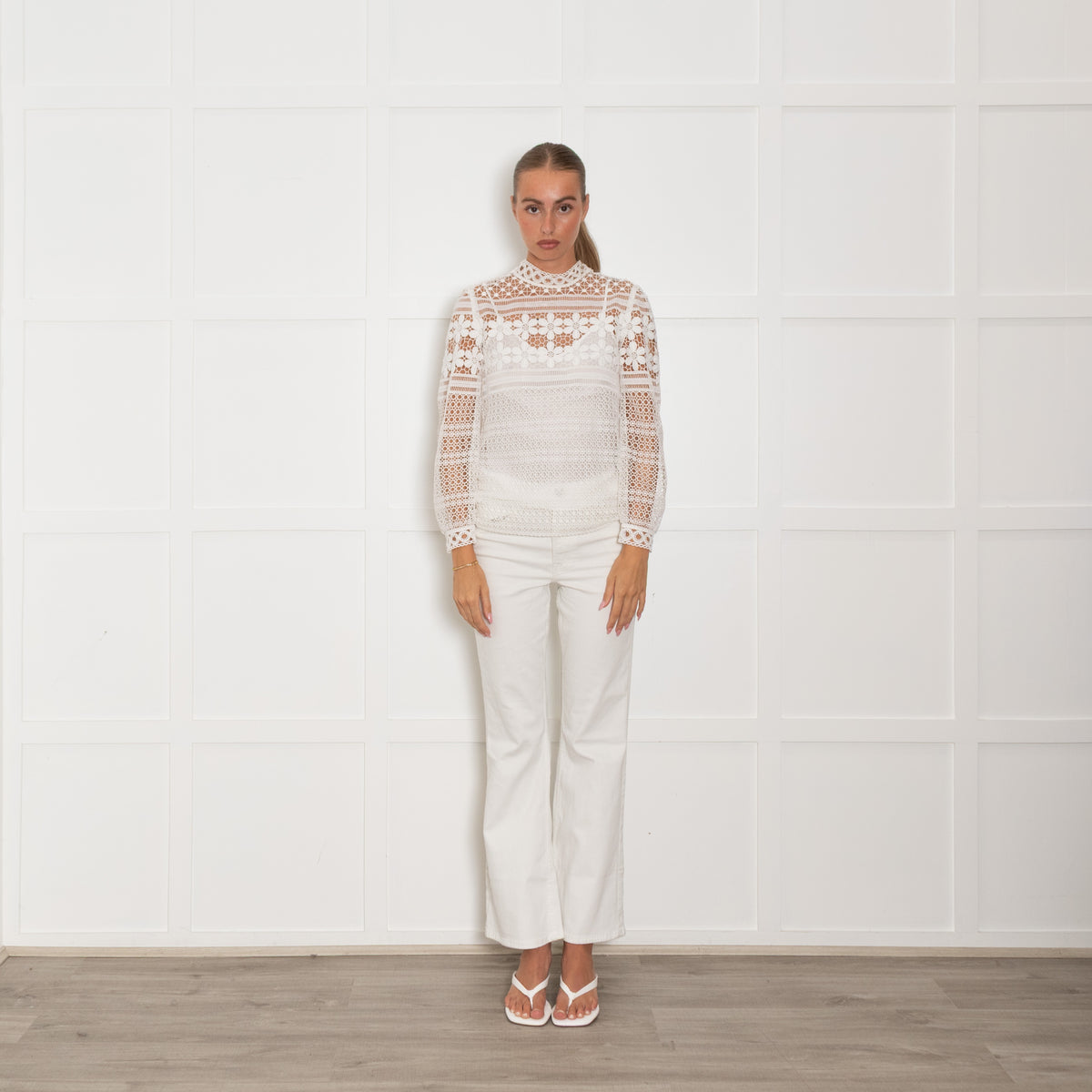 Maje Cream Lace Long Sleeve Top Plus Vest