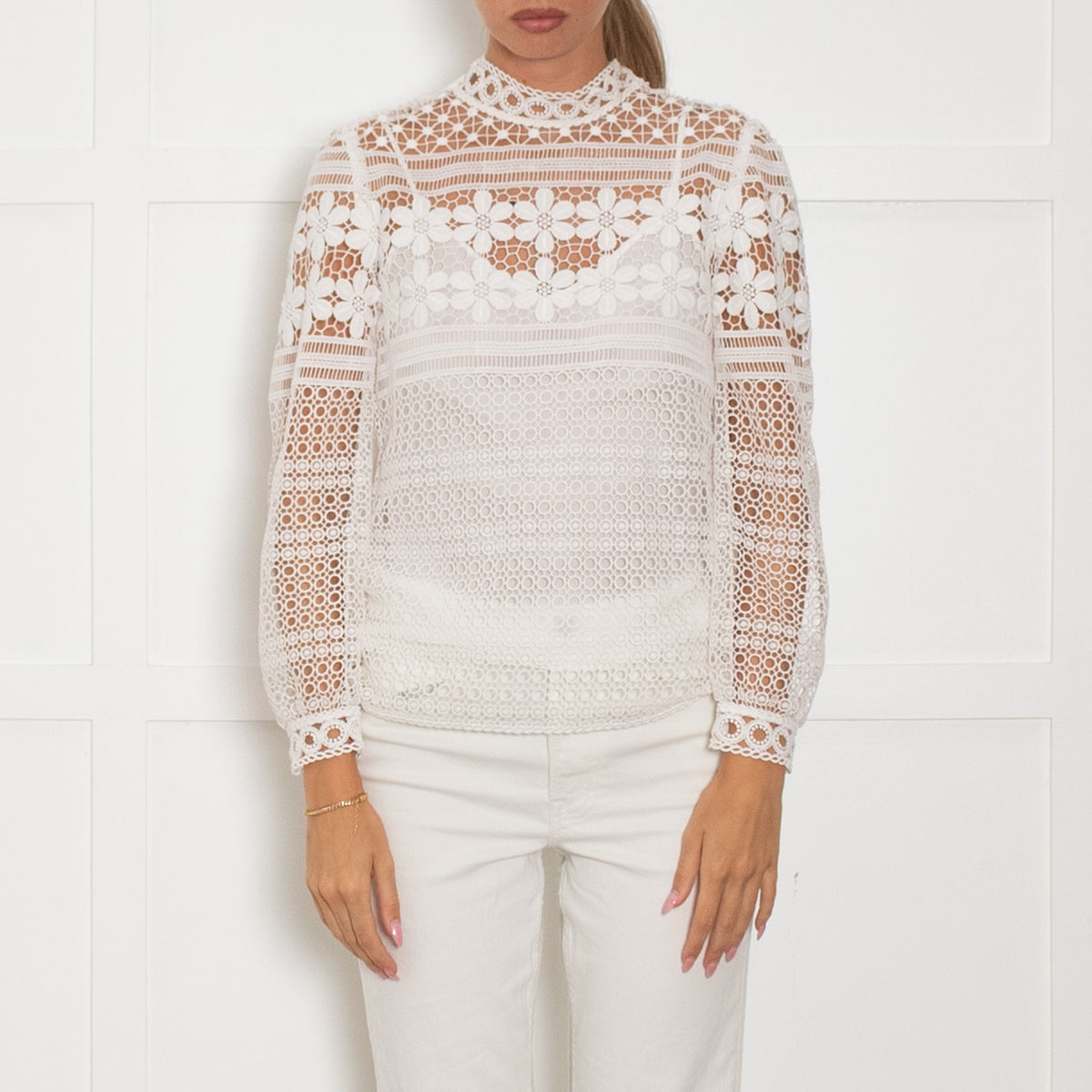 Maje Cream Lace Long Sleeve Top Plus Vest