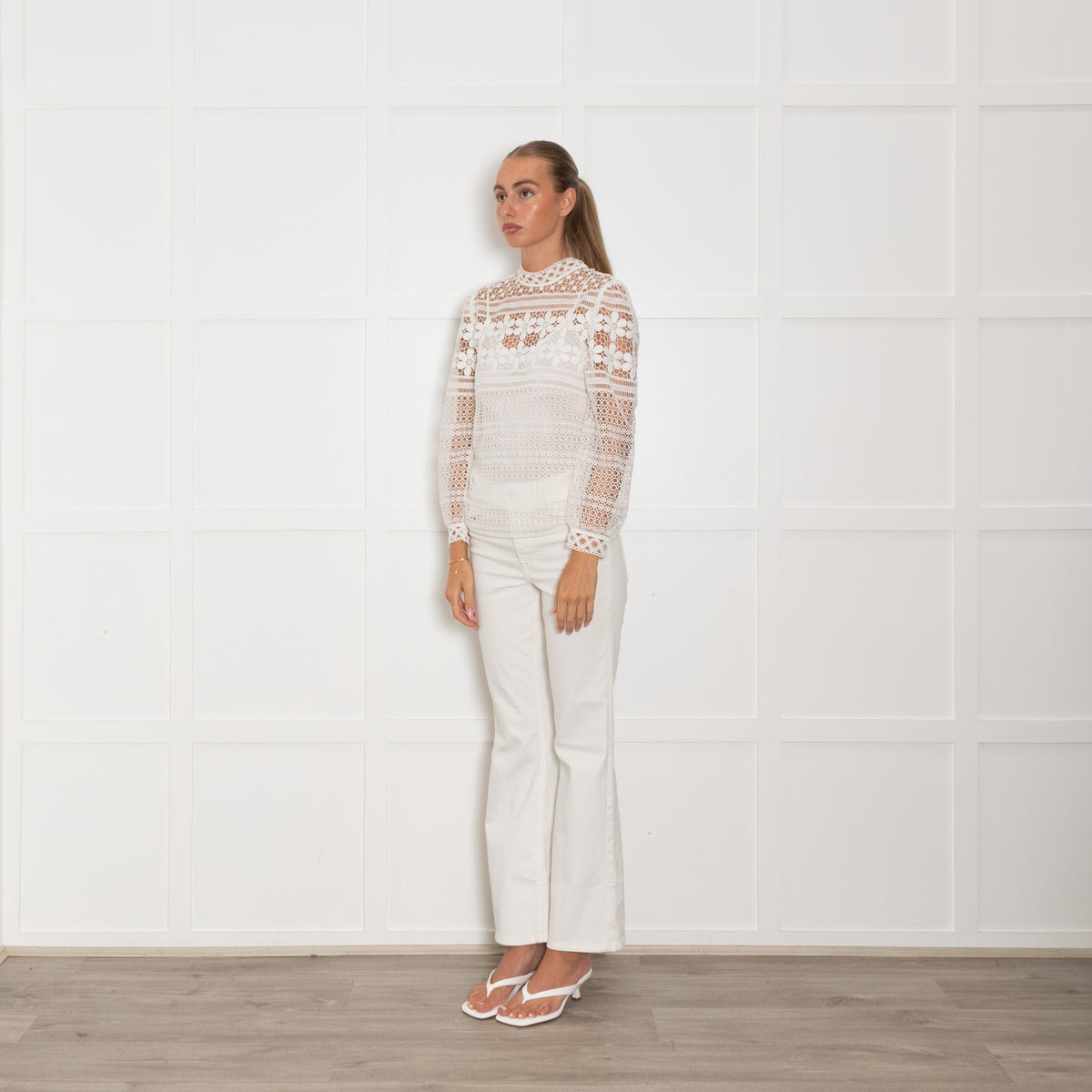 Maje Cream Lace Long Sleeve Top Plus Vest