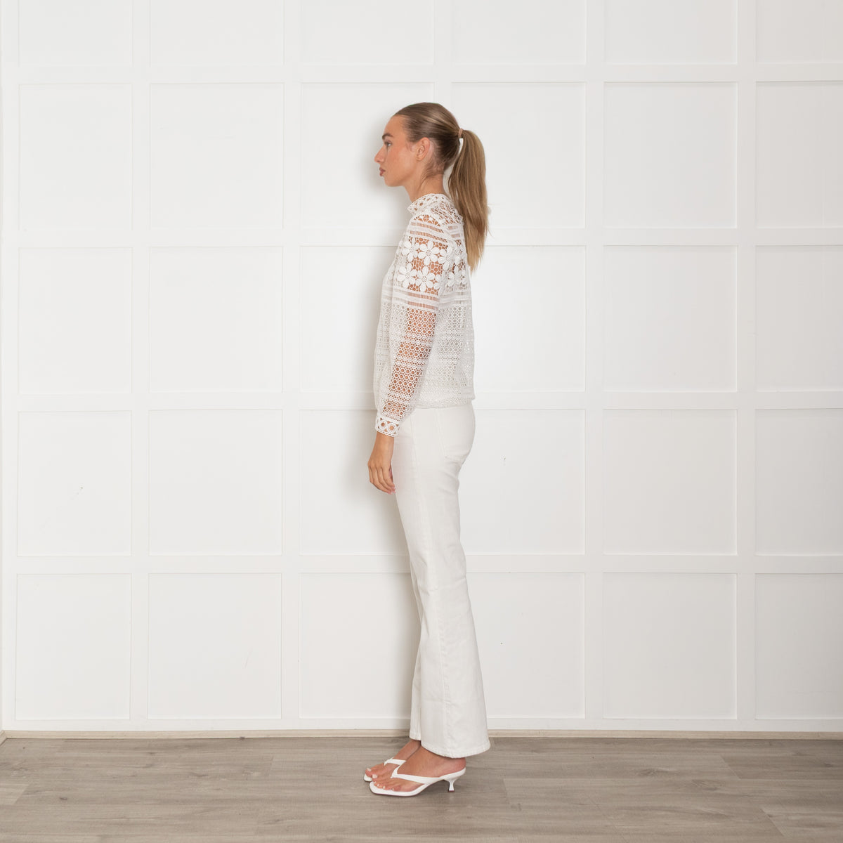 Maje Cream Lace Long Sleeve Top Plus Vest
