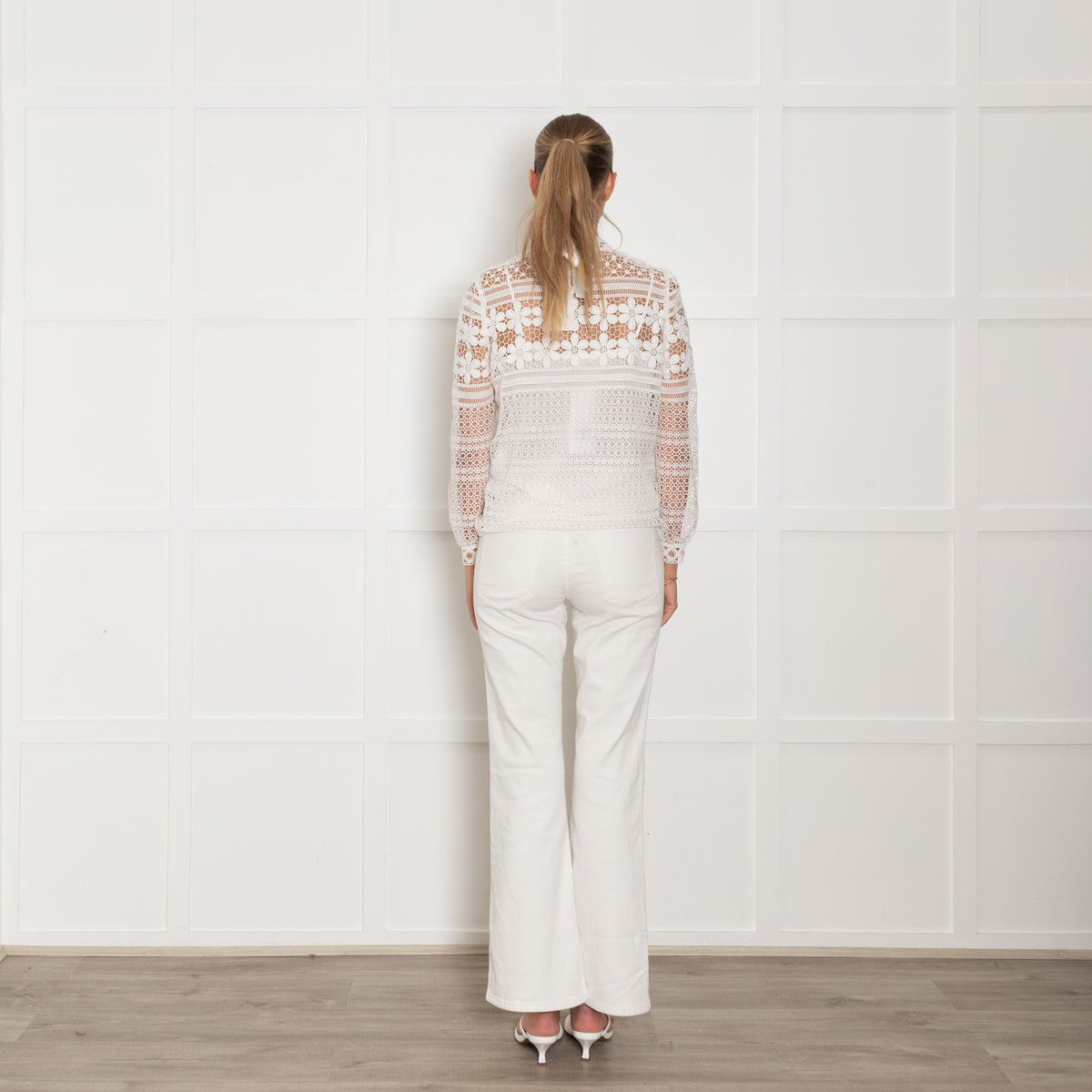 Maje Cream Lace Long Sleeve Top Plus Vest