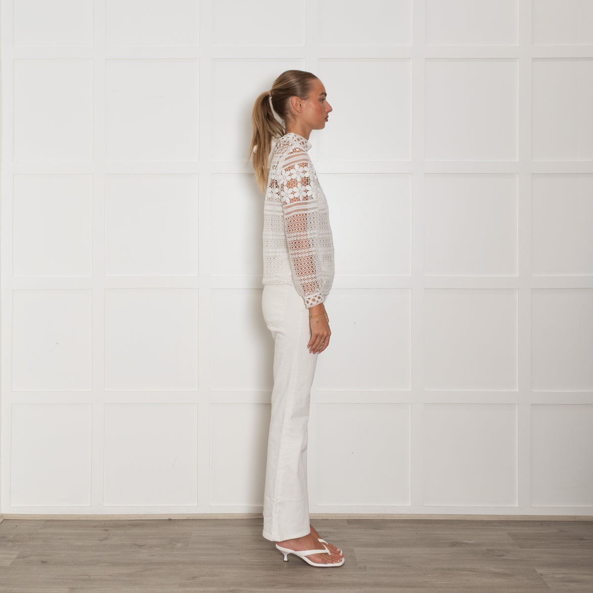 Maje Cream Lace Long Sleeve Top Plus Vest