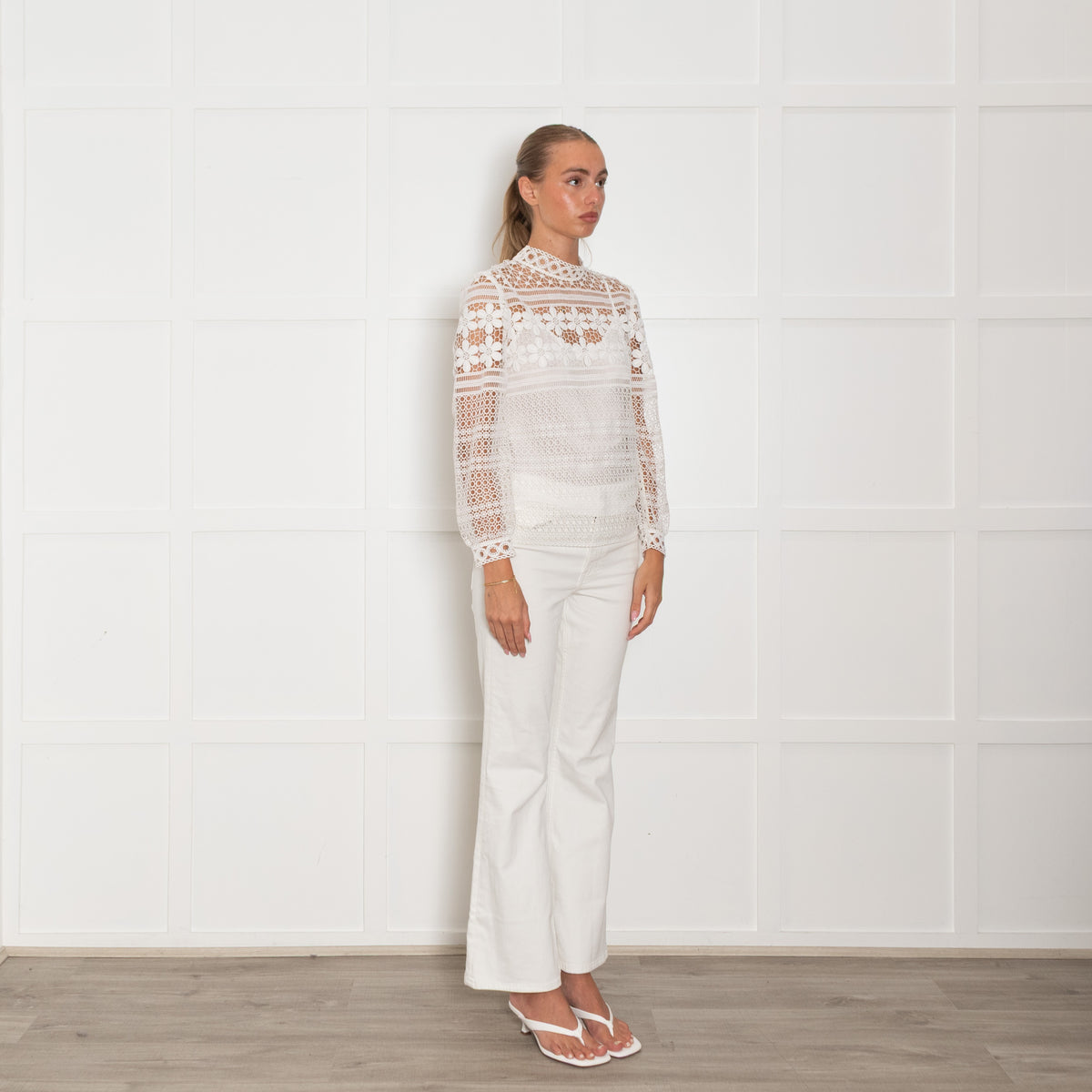 Maje Cream Lace Long Sleeve Top Plus Vest