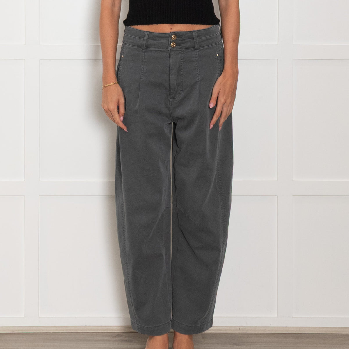Mos Mosh Green Cotton Barrel Leg Jeans