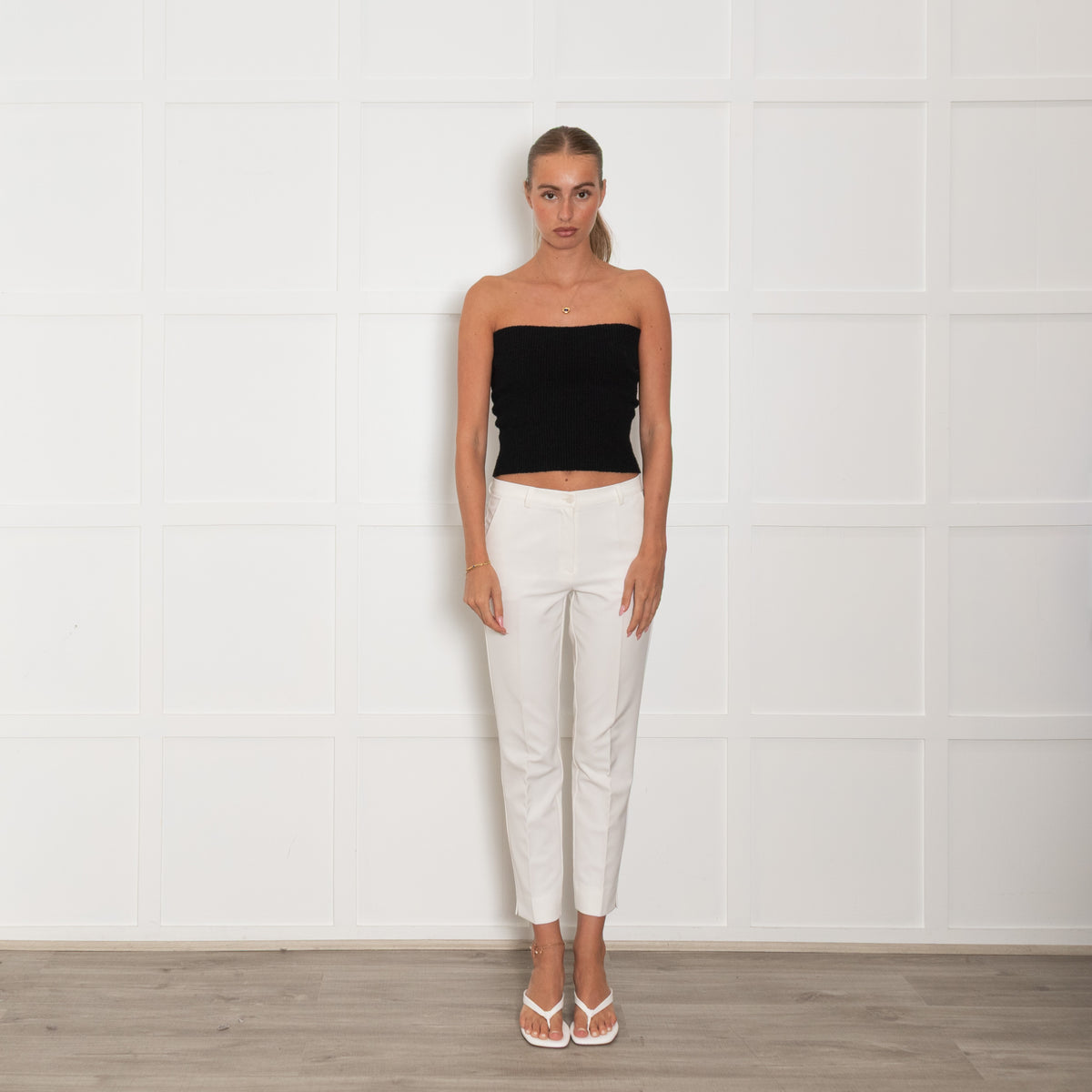 Daniel & Mayer Cream High Waisted Slim Leg Trousers
