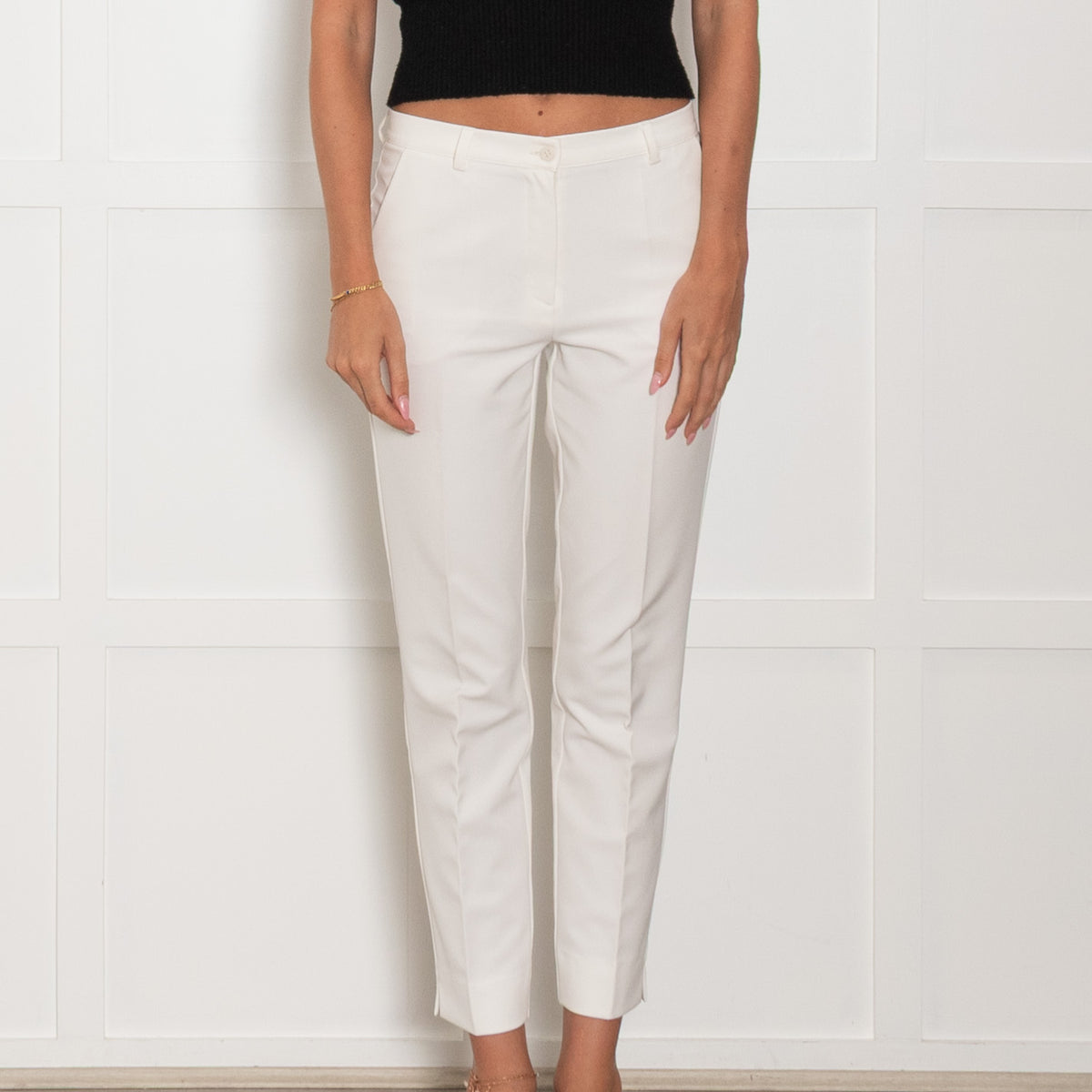 Daniel & Mayer Cream High Waisted Slim Leg Trousers