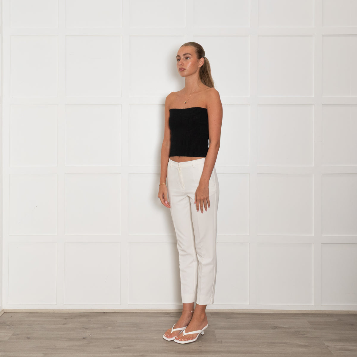 Daniel & Mayer Cream High Waisted Slim Leg Trousers