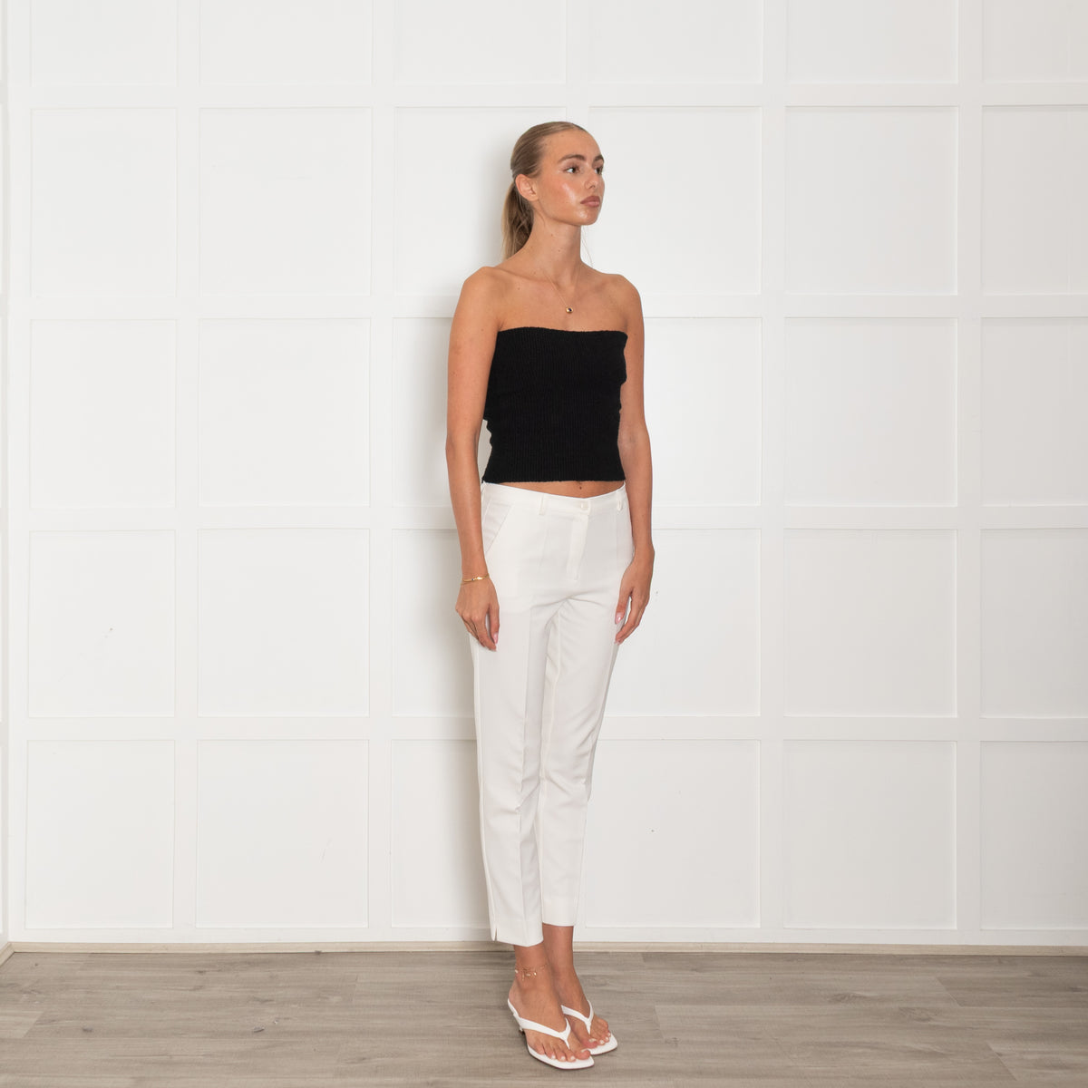 Daniel & Mayer Cream High Waisted Slim Leg Trousers