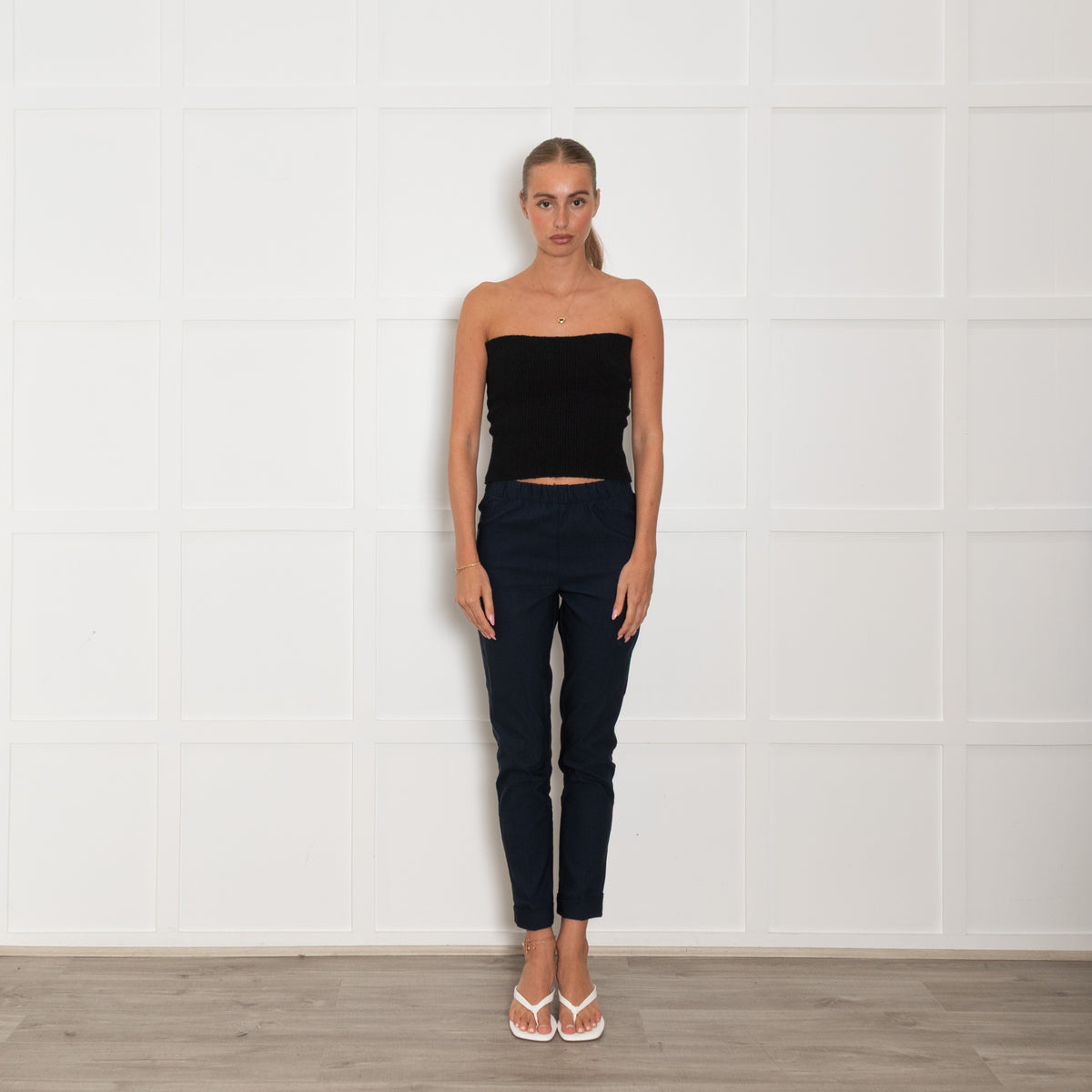J'M Design Navy Elasticated Turn Up Trousers