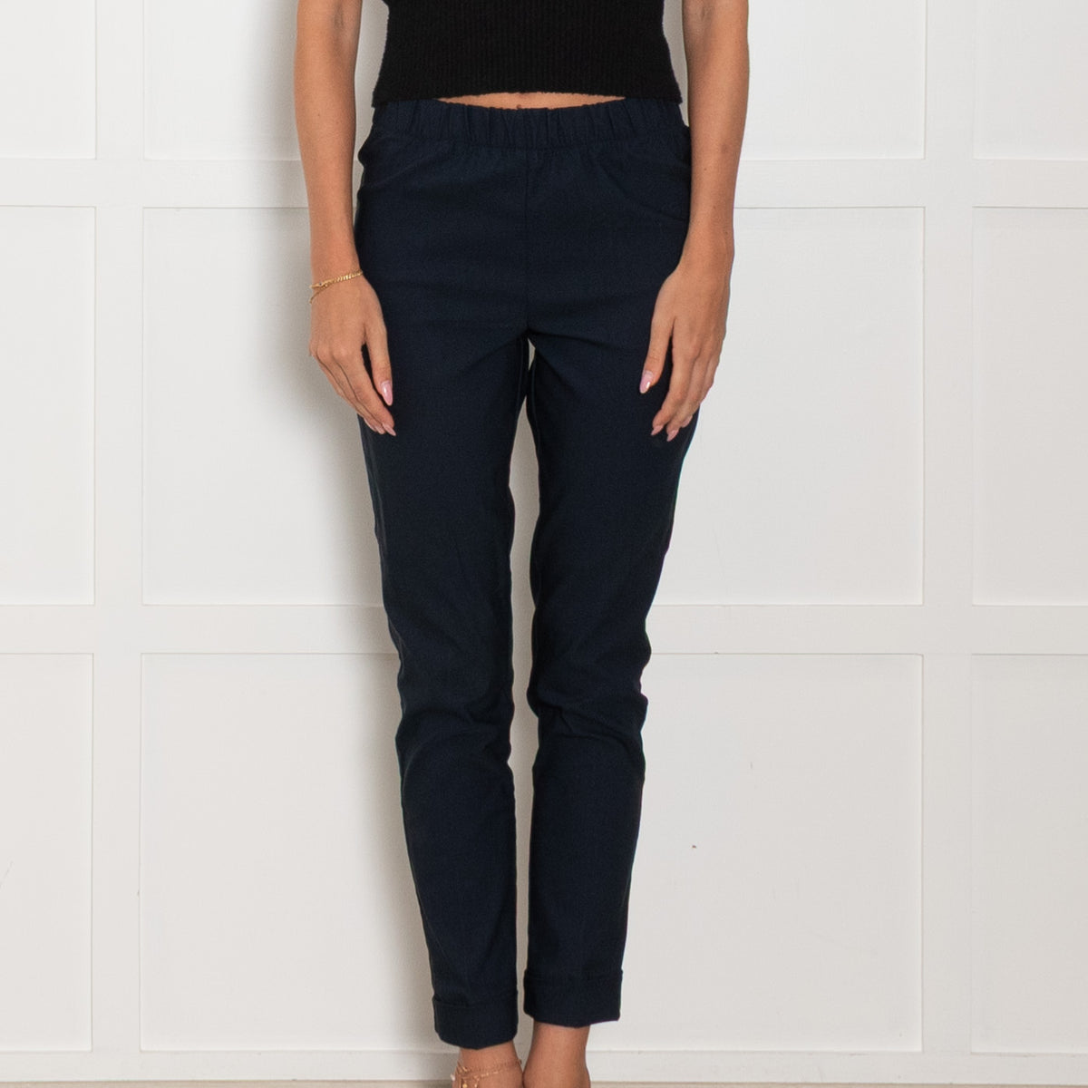 J'M Design Navy Elasticated Turn Up Trousers