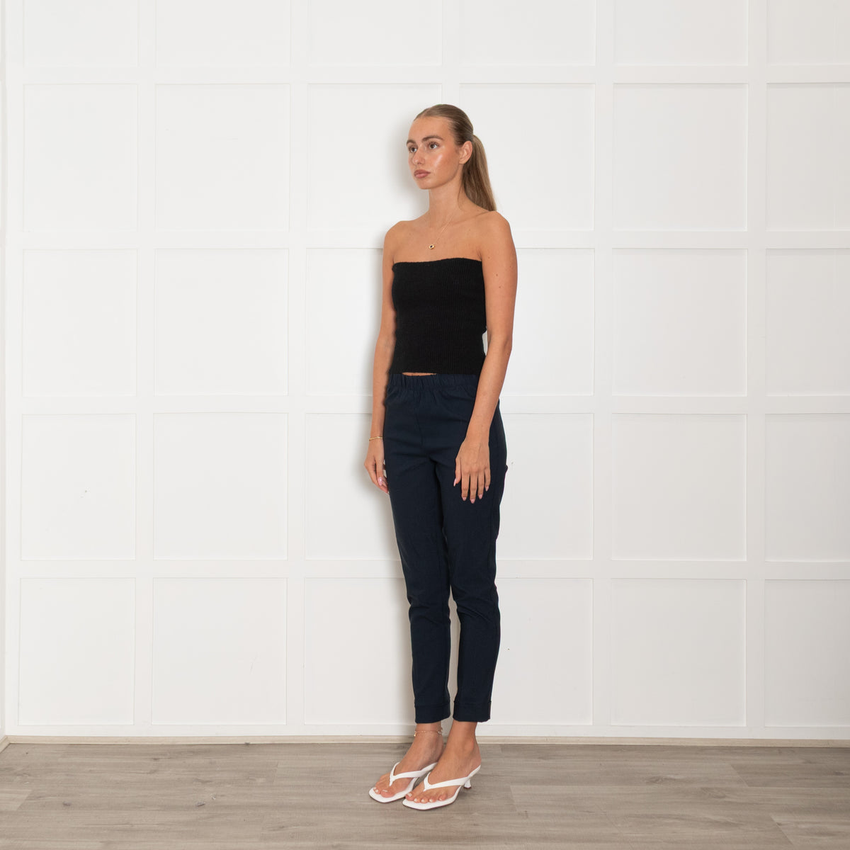 J'M Design Navy Elasticated Turn Up Trousers